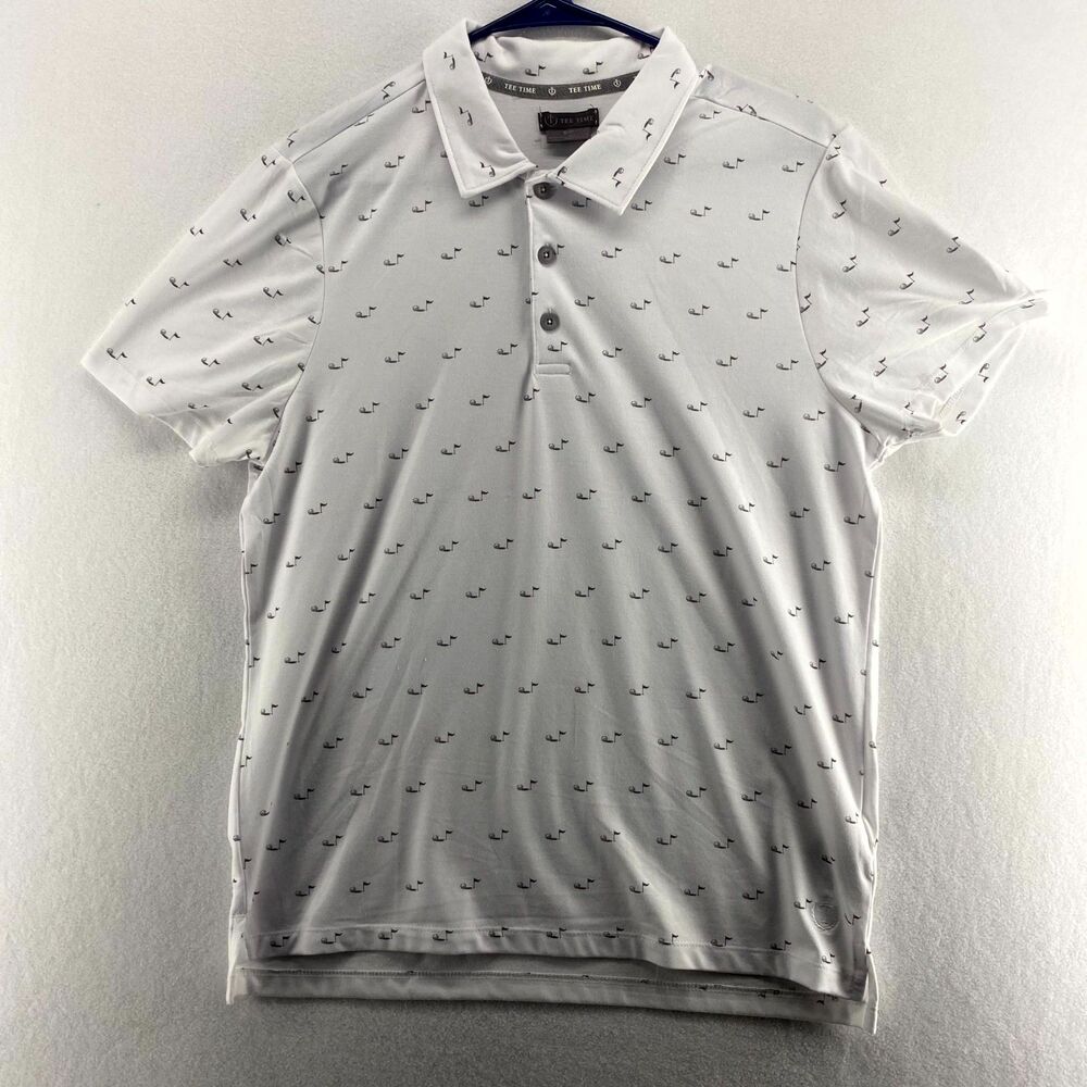 Tee‎ Time Golf Polo White Gray Color Mens Size S
